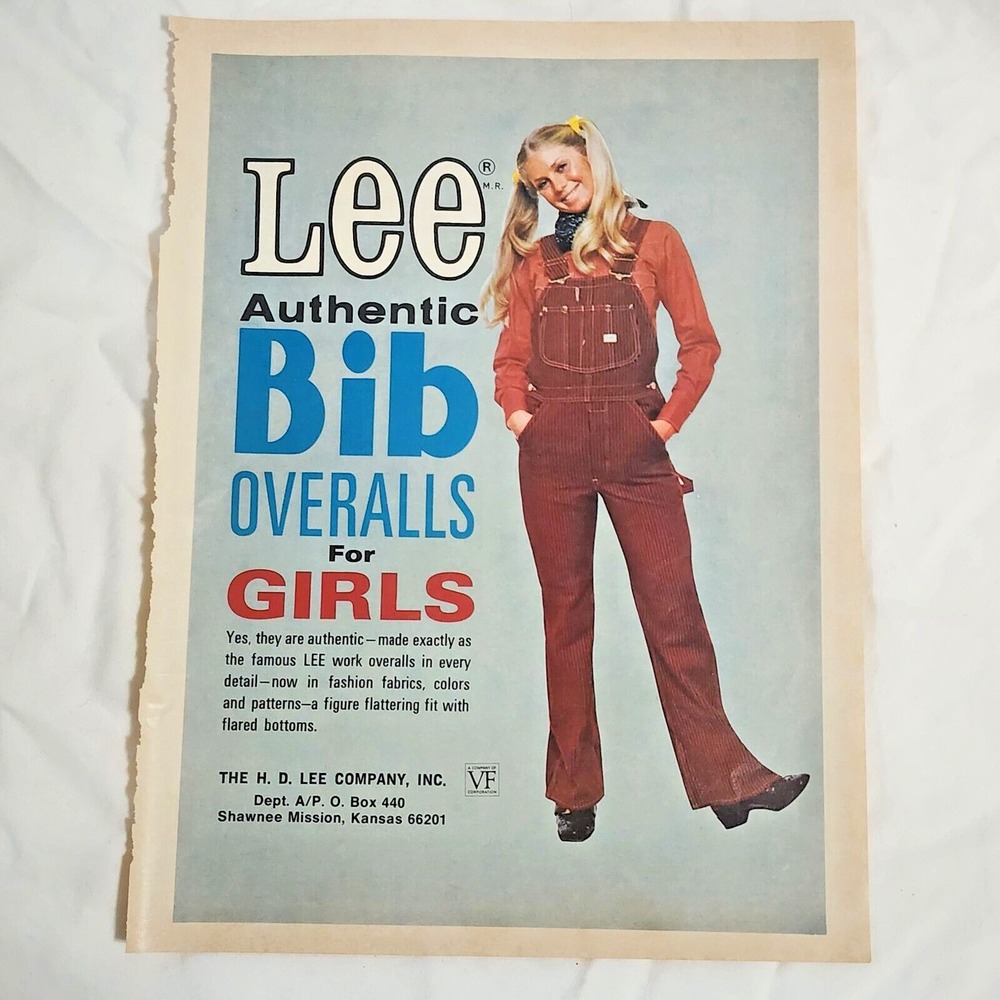 Vintage Print Ad LEE Bib Overalls for Girls pretty blonde model clipping 1971